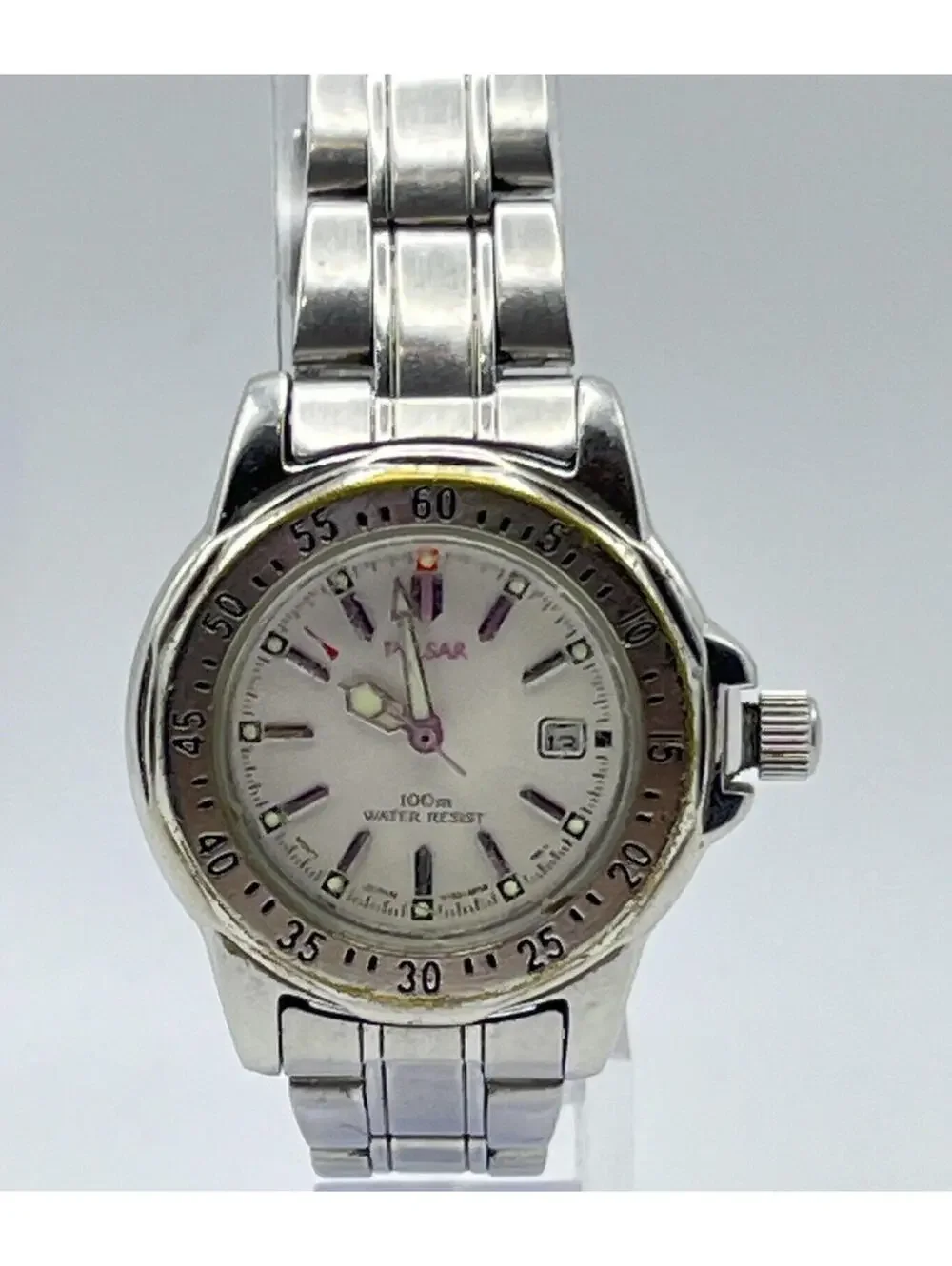 Pulsar Quartz Watch V782-6C60 Women Silver Fixed Bezel Analog New Battery Works